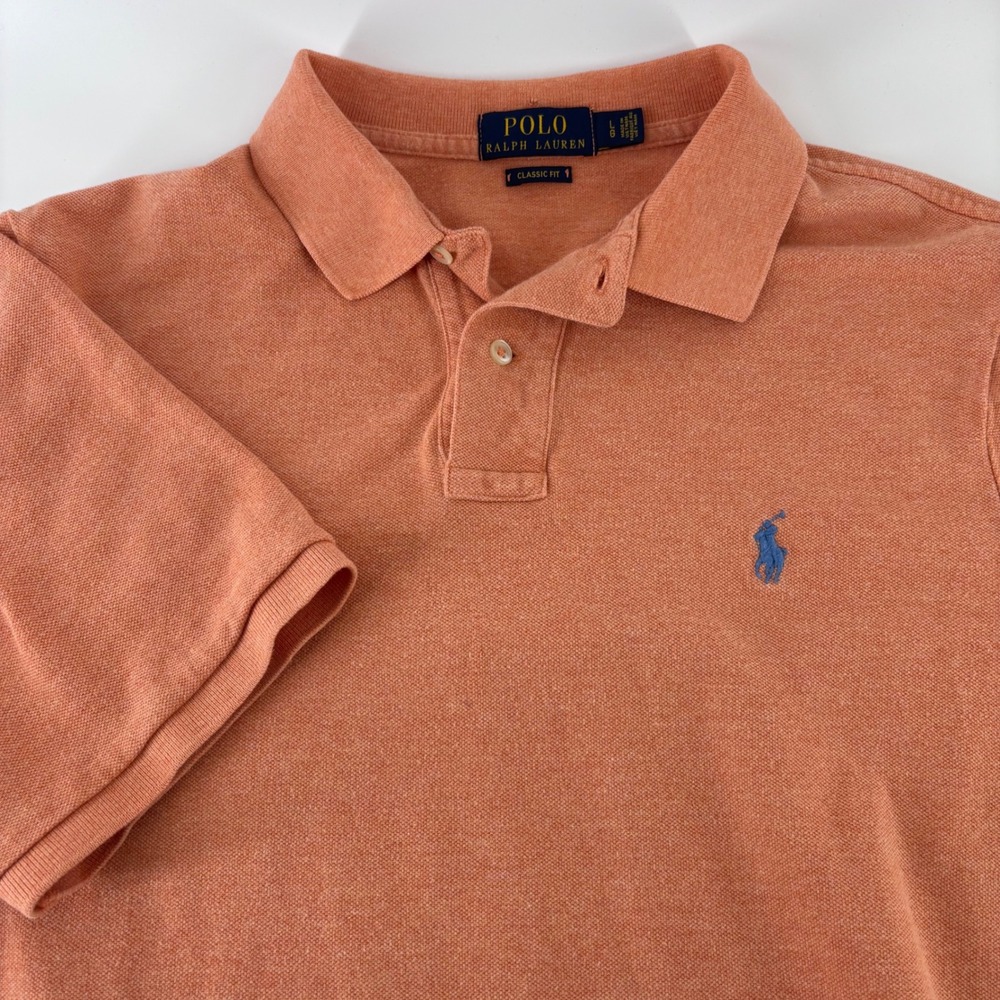 Polo Ralph Lauren Polo Shirt Mens Large Orange Classic Fit Cotton Short Sleeve